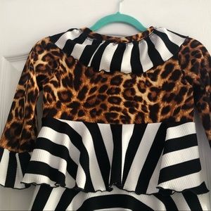 Girls 10/12 cheetah and striped ruffle dress.